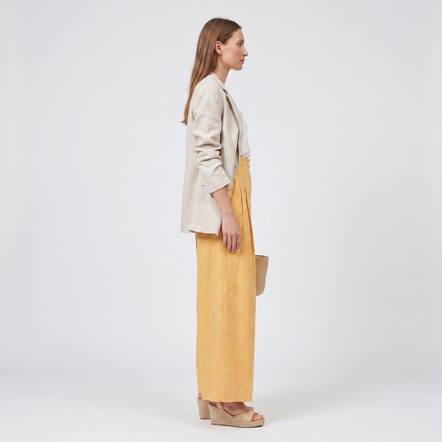 High-Waisted Pleated Wide-Leg Trousers