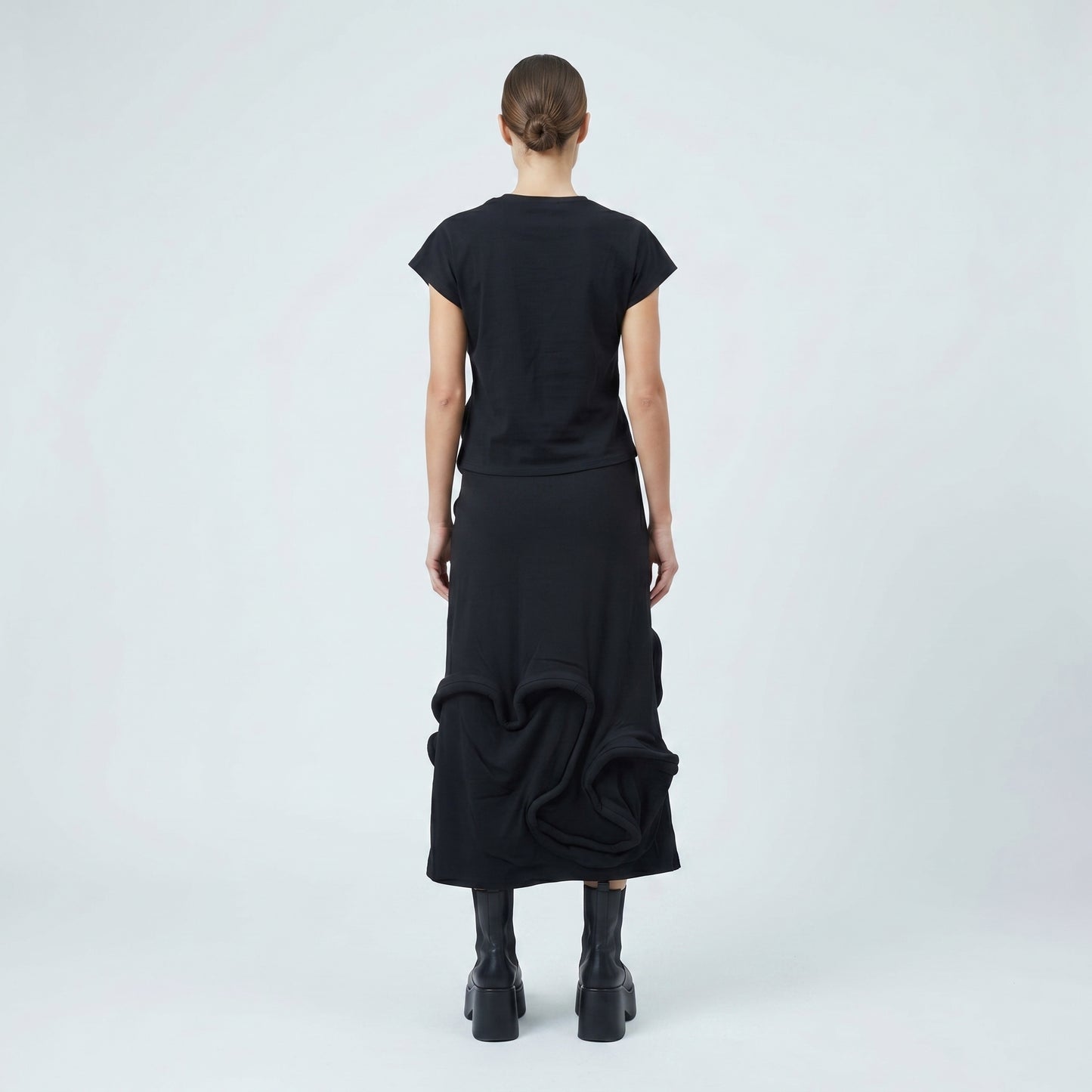 Sculptural Black Midi Skirt