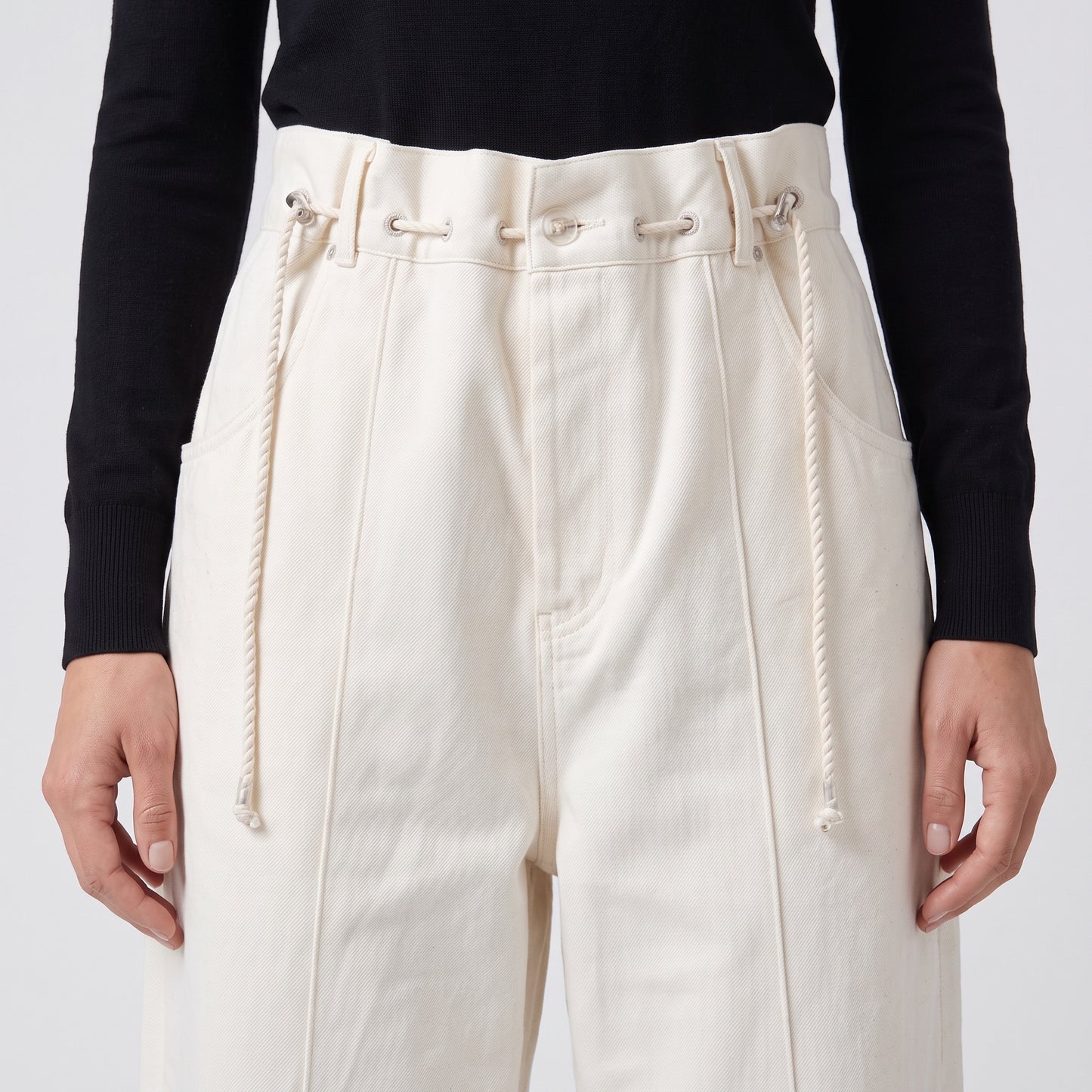 Drawstring Waist Cream Trousers