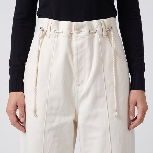Drawstring Waist Cream Trousers