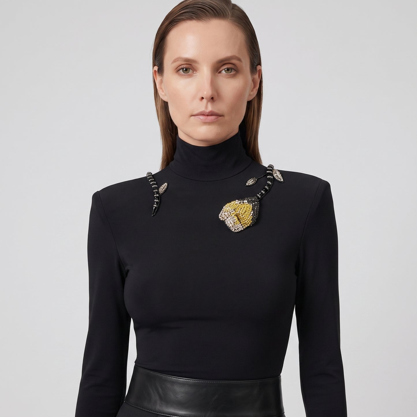 Embellished Mock Neck Fitted Top