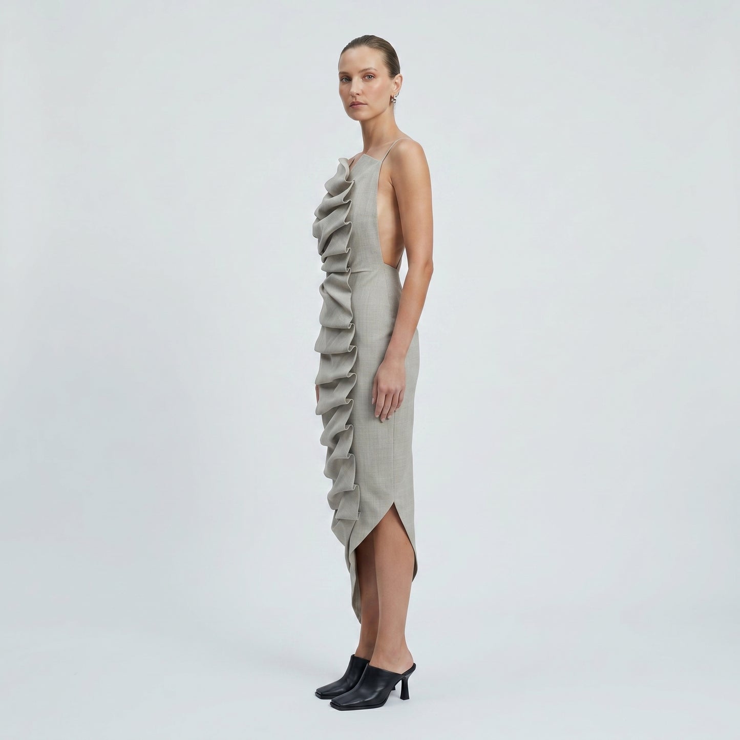 Asymmetric Ruched Midi Dress
