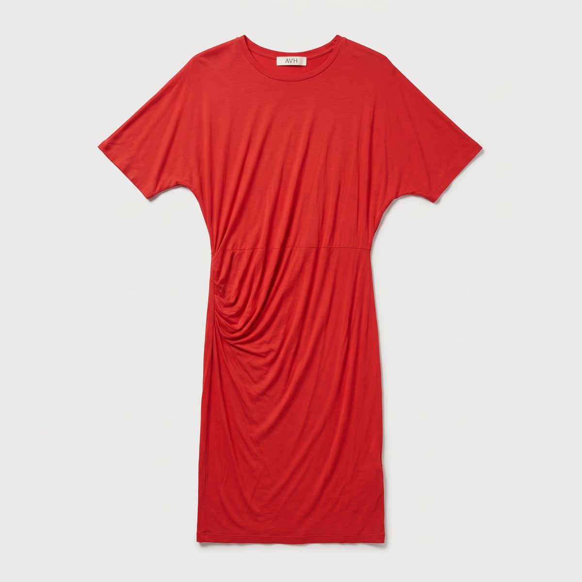 Red Draped Jersey Midi Dress