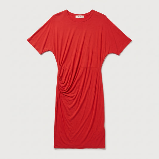 Red Draped Jersey Midi Dress