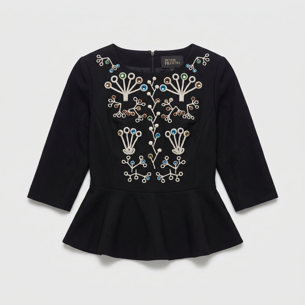 Embroidered Jewel Peplum Top