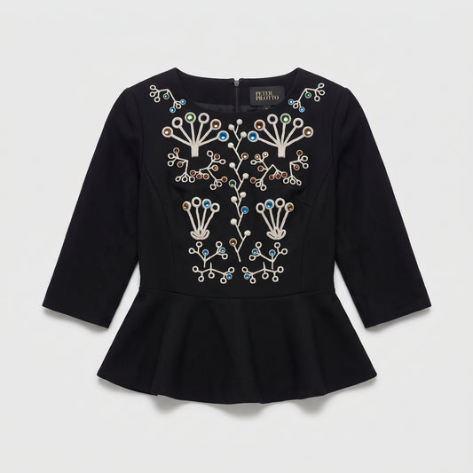 Embroidered Jewel Peplum Top