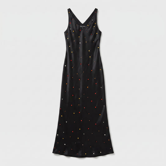 Embellished Silk V-Neck Dress