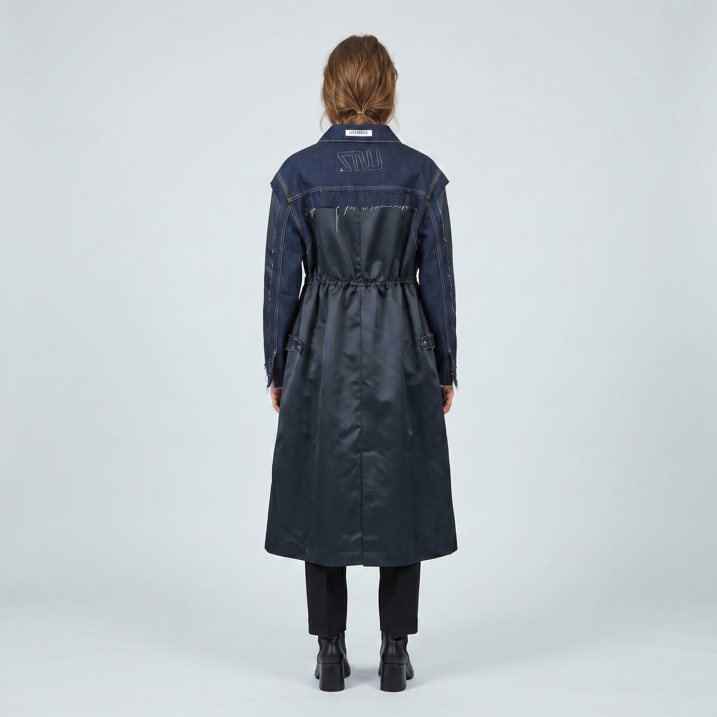 Satin and Denim Hybrid Coat