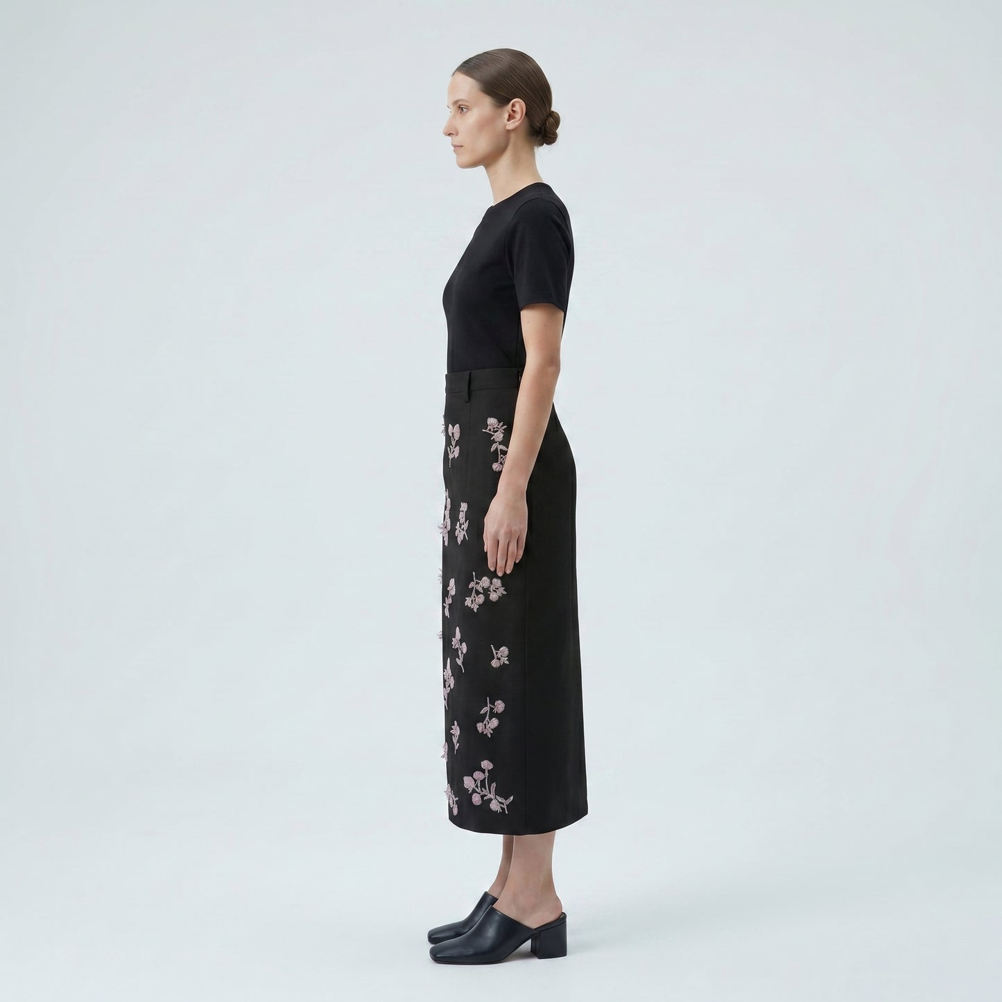 Floral Embroidered Midi Skirt