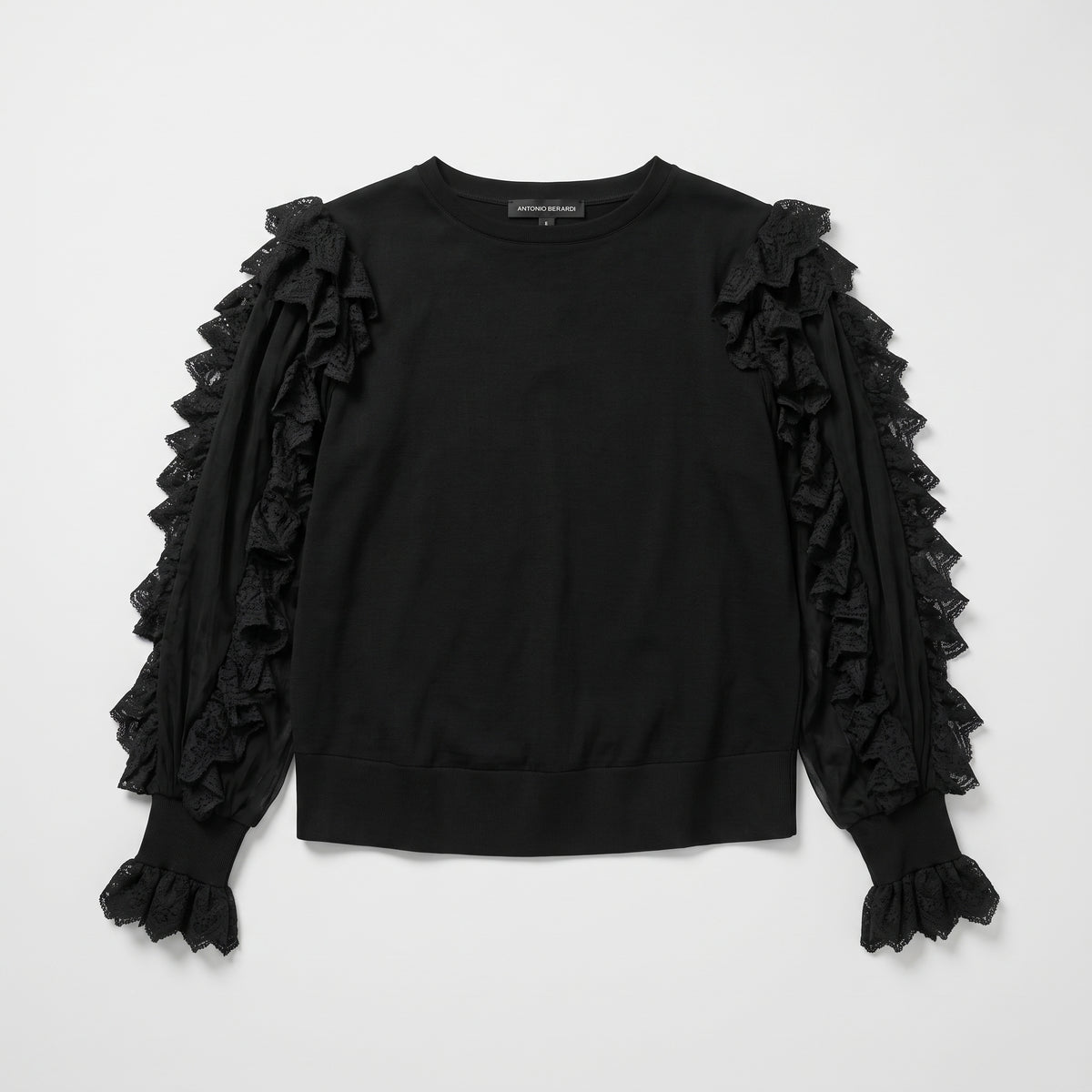 Black Lace Ruffle Sleeve Top