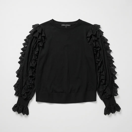 Black Lace Ruffle Sleeve Top