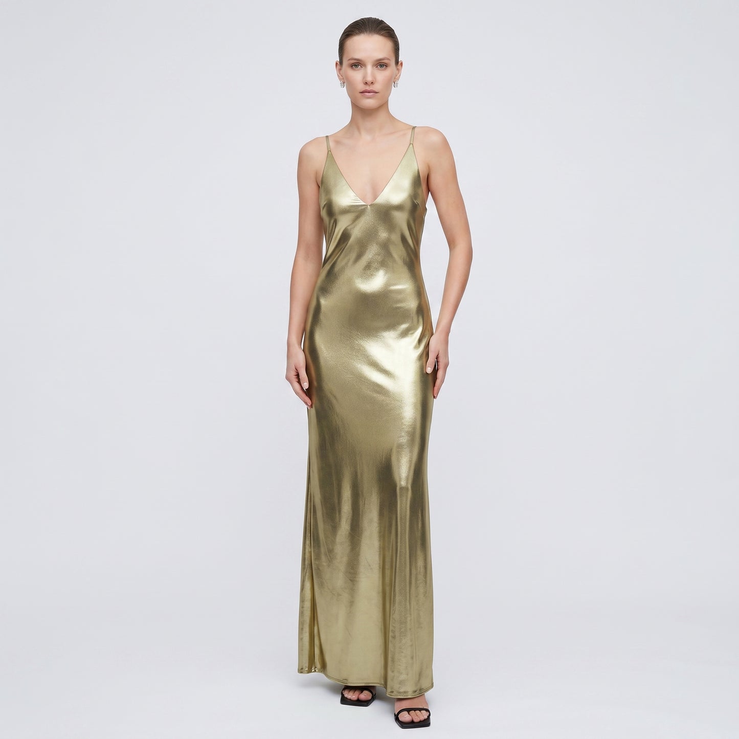 Metallic Gold Slip Maxi Dress