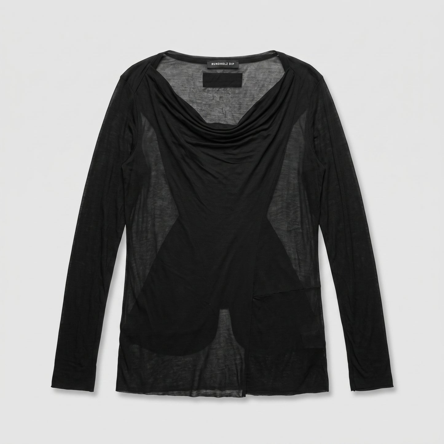 Draped Black Asymmetric Long-Sleeve Top