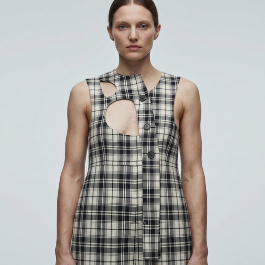 Structured Plaid Cutout Jumpsuit