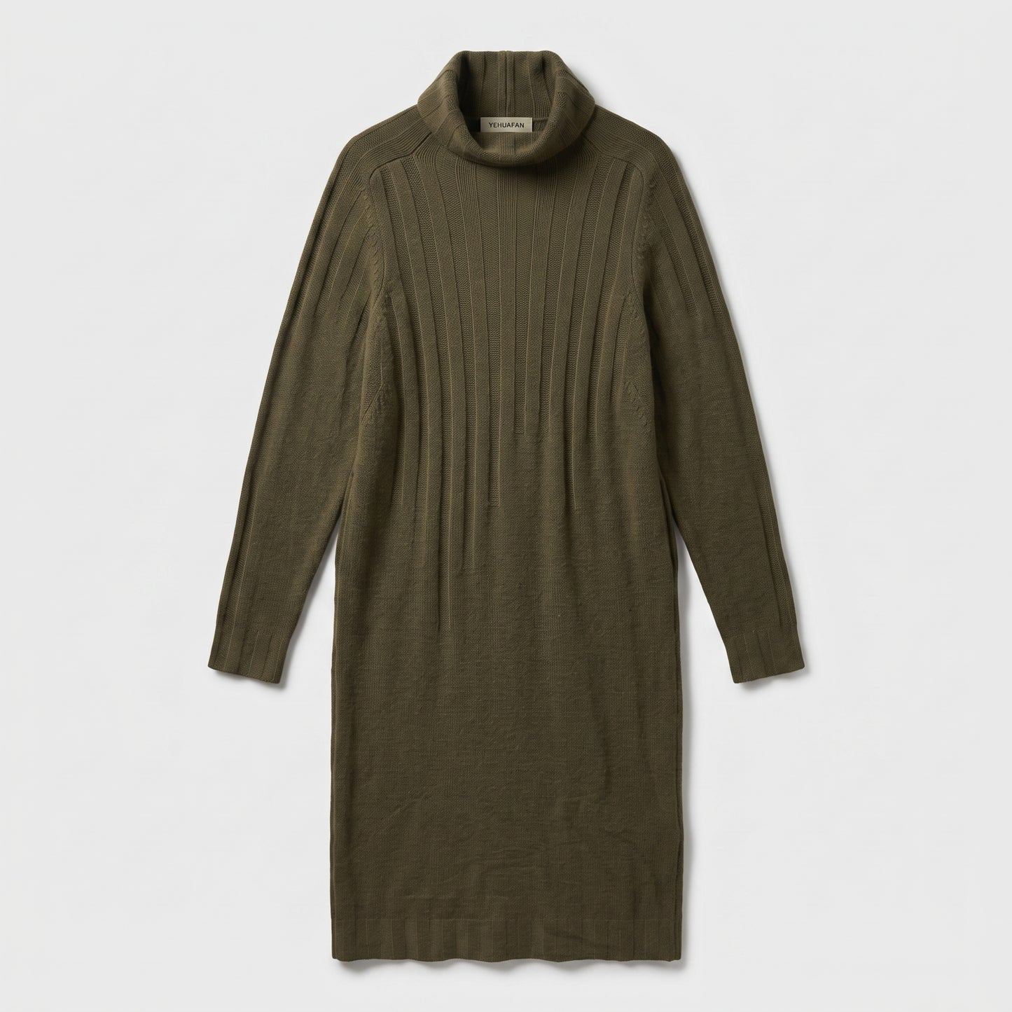 Olive Ribbed Knit Sweater Dress