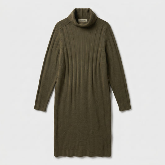 Olive Ribbed Knit Sweater Dress