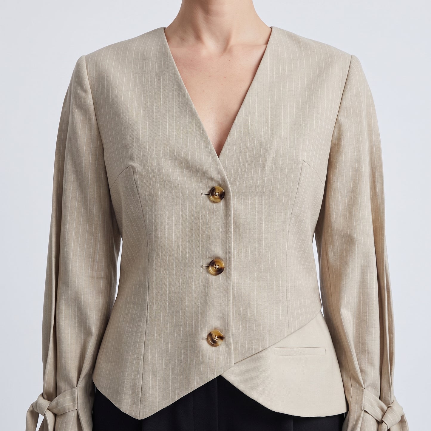 Tailored Pinstripe Tie-Sleeve Blazer