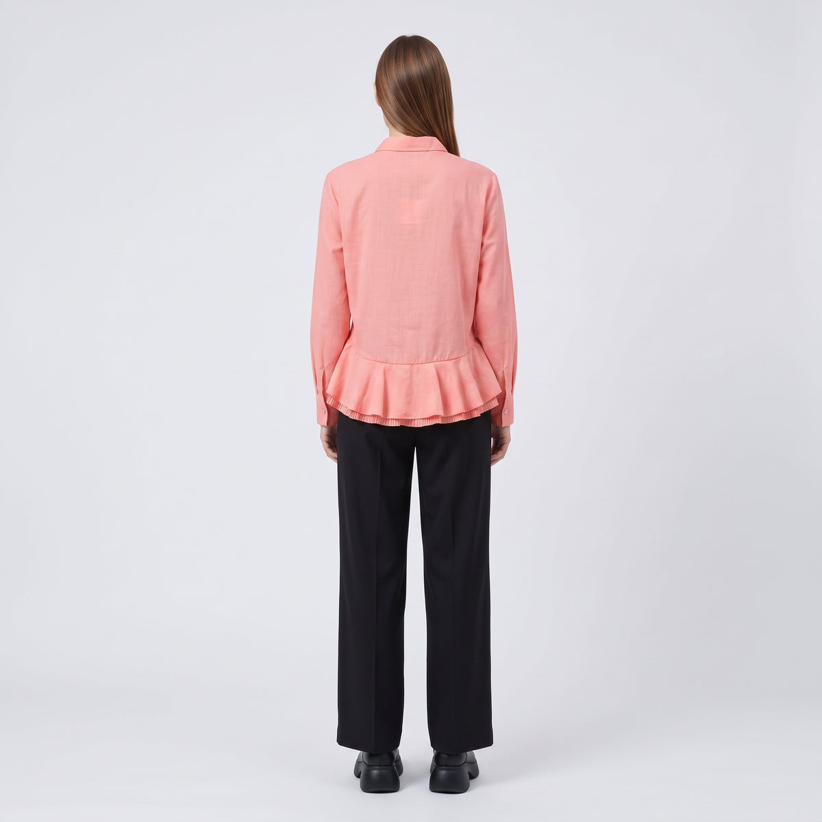 Peplum Hem Cotton Button-Down Shirt