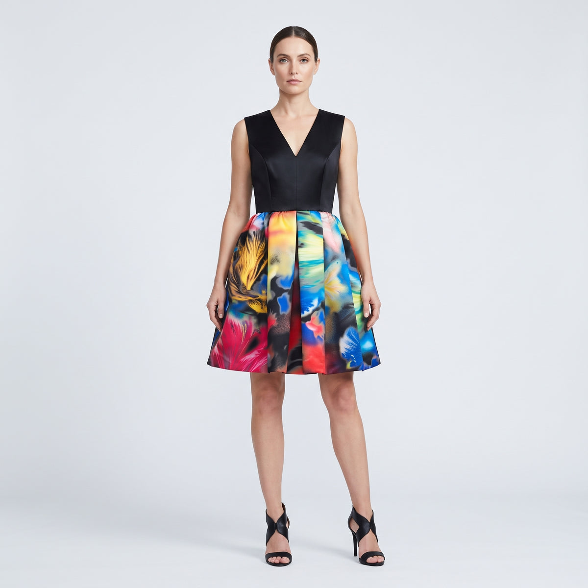 Vibrant Floral Sleeveless Cocktail Dress