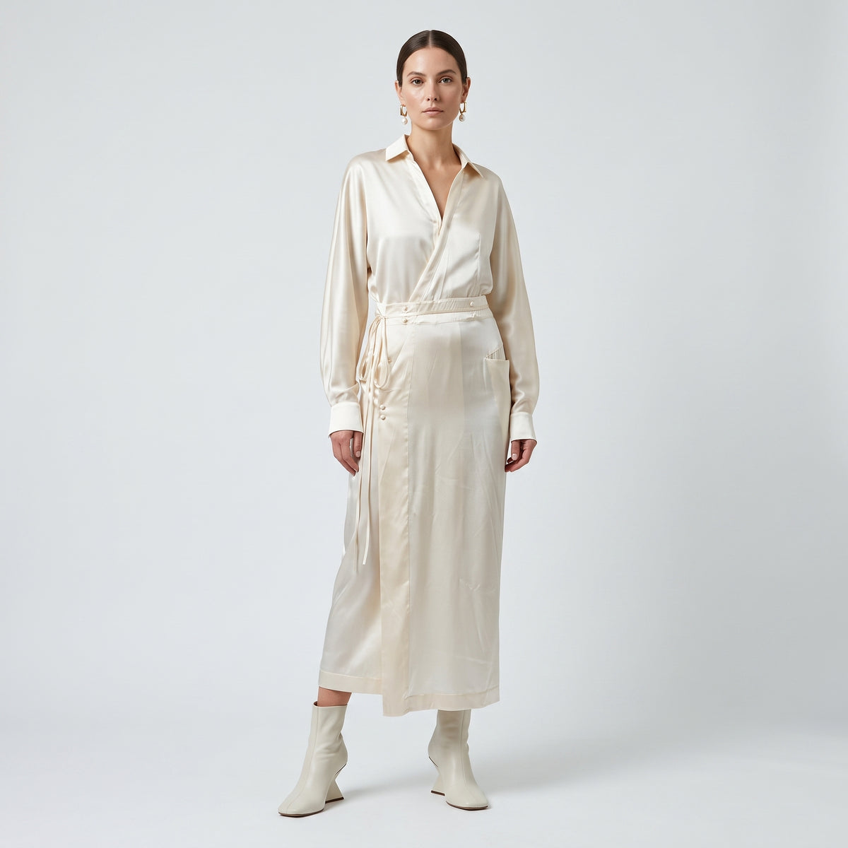 Elegant Satin Wrap Midi Dress