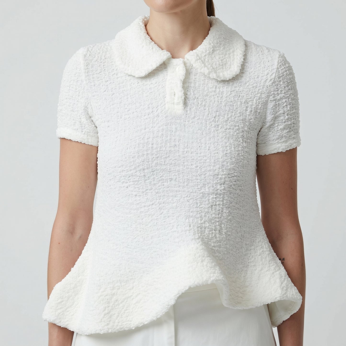 Textured Collared Peplum Top
