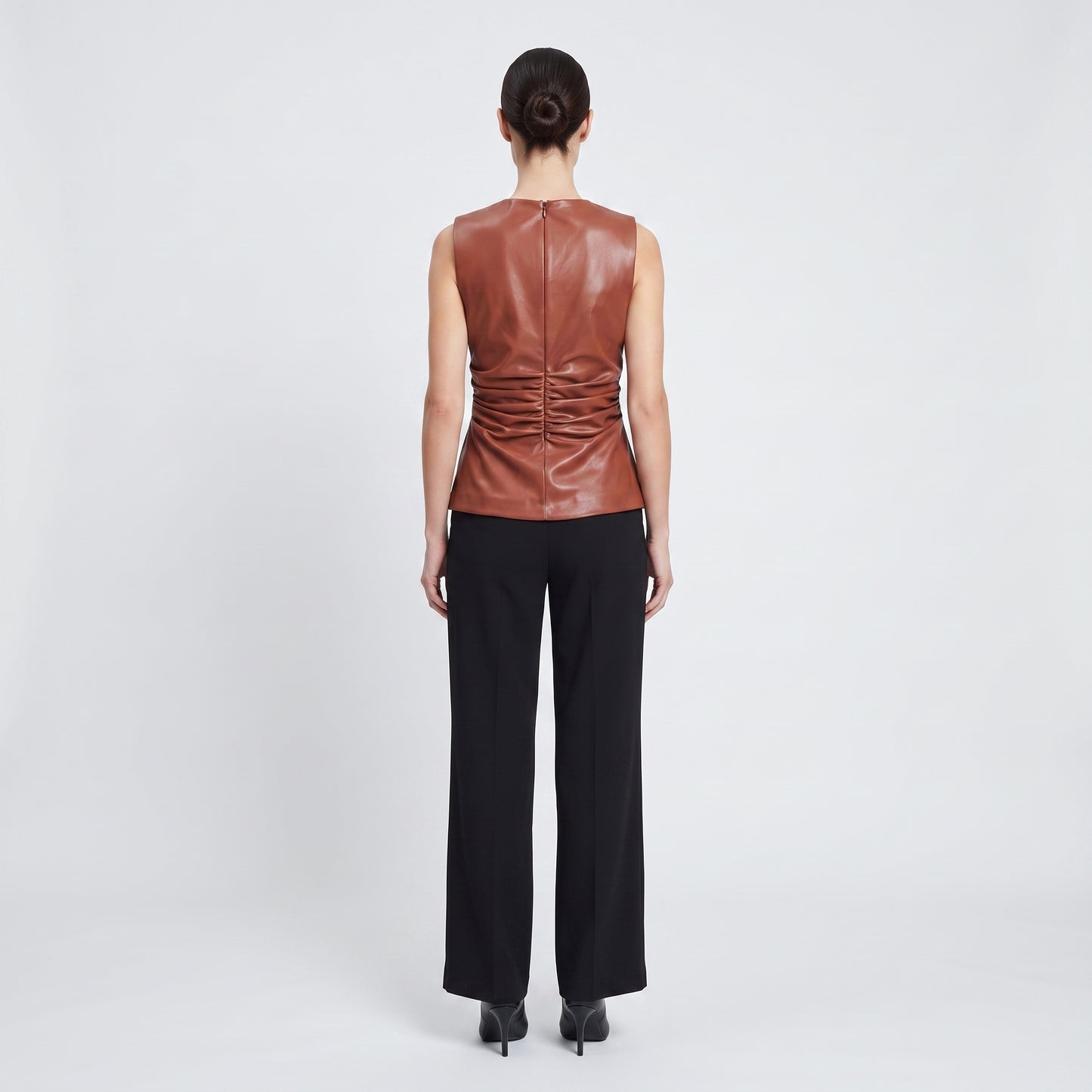 Ruched Faux Leather Shell Top