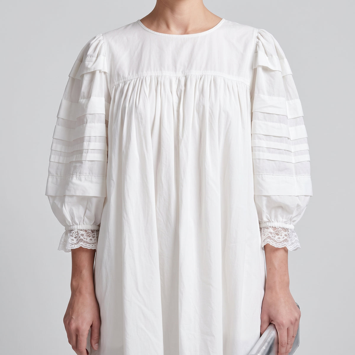 White Pleated Cotton Midi Dress