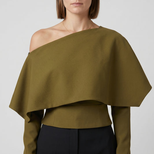 Off-Shoulder Asymmetric Cape Top