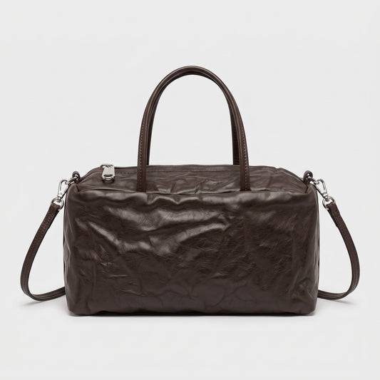 Crinkled Leather Duffle Bag