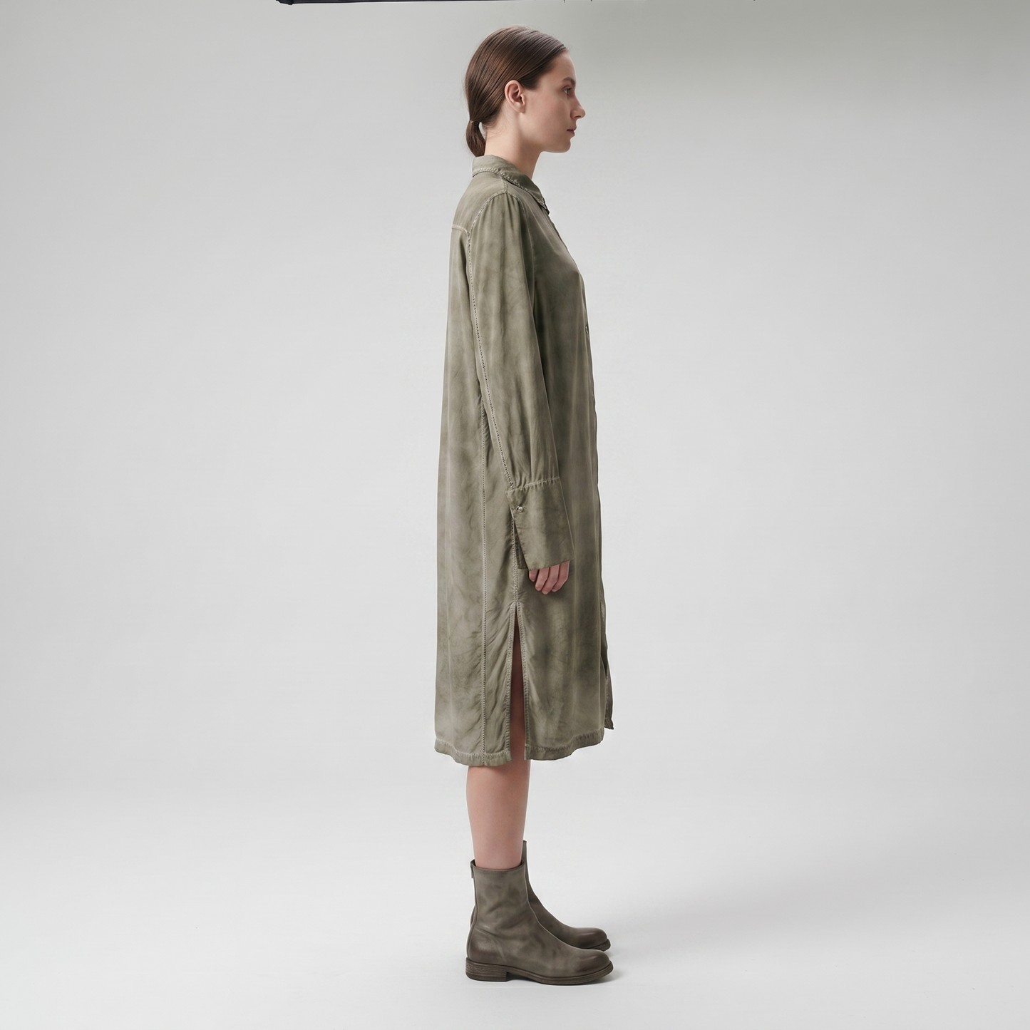 Olive Distressed Button-Down Tunic