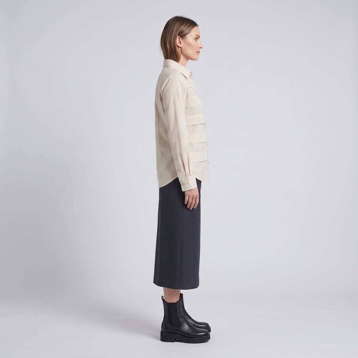 Paneled Long Sleeve Cotton Shirt