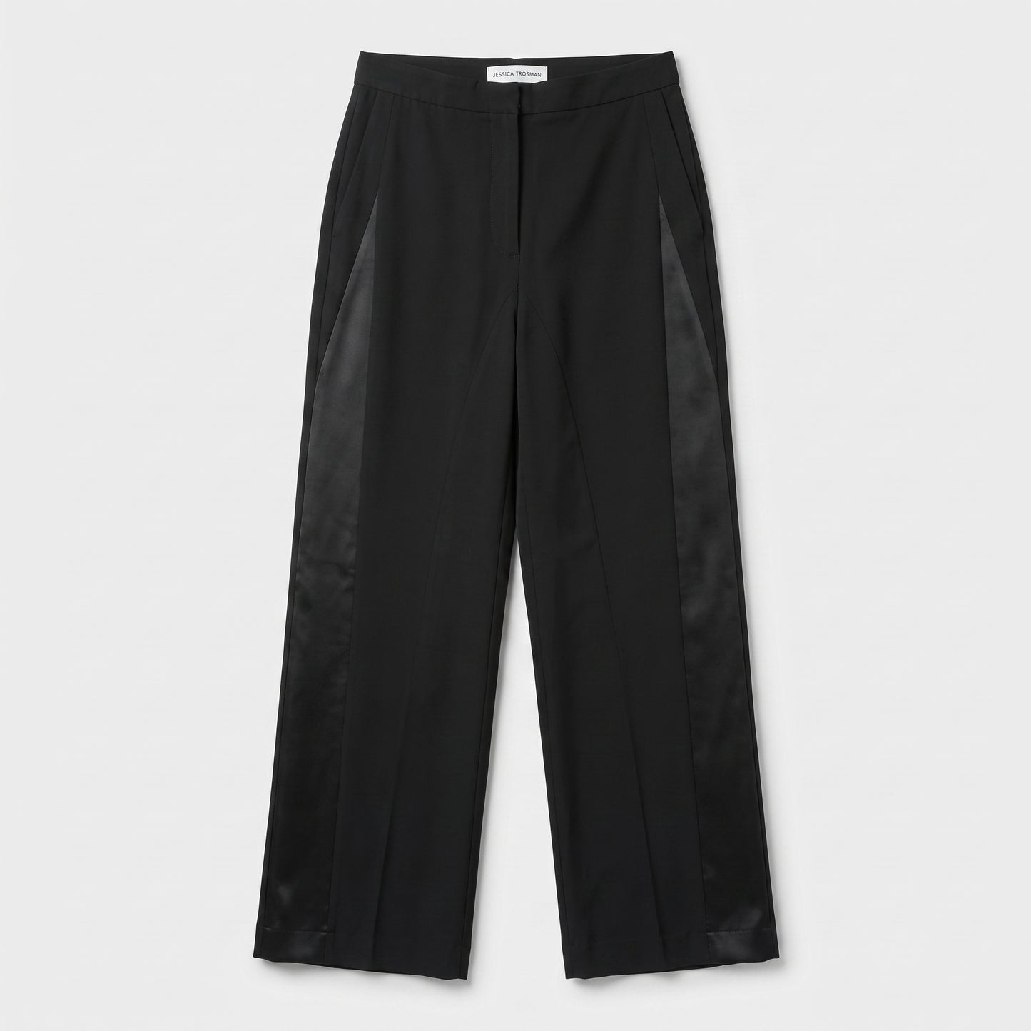 Tailored Satin-Paneled Black Trousers