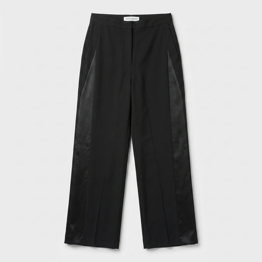 Tailored Satin-Paneled Black Trousers