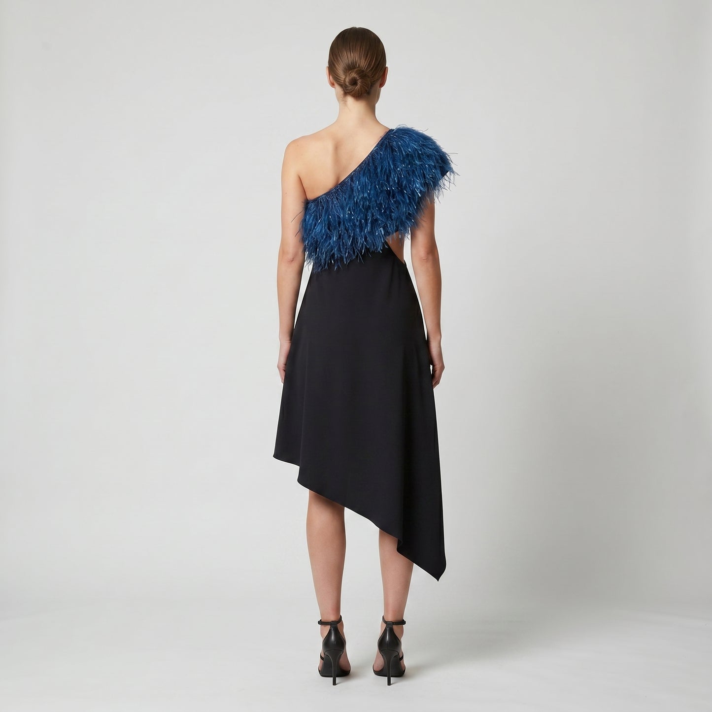 One-Shoulder Feather Asymmetric Dress