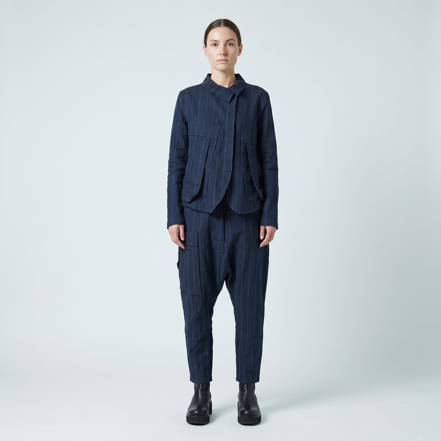Pinstripe Drop Crotch Trousers
