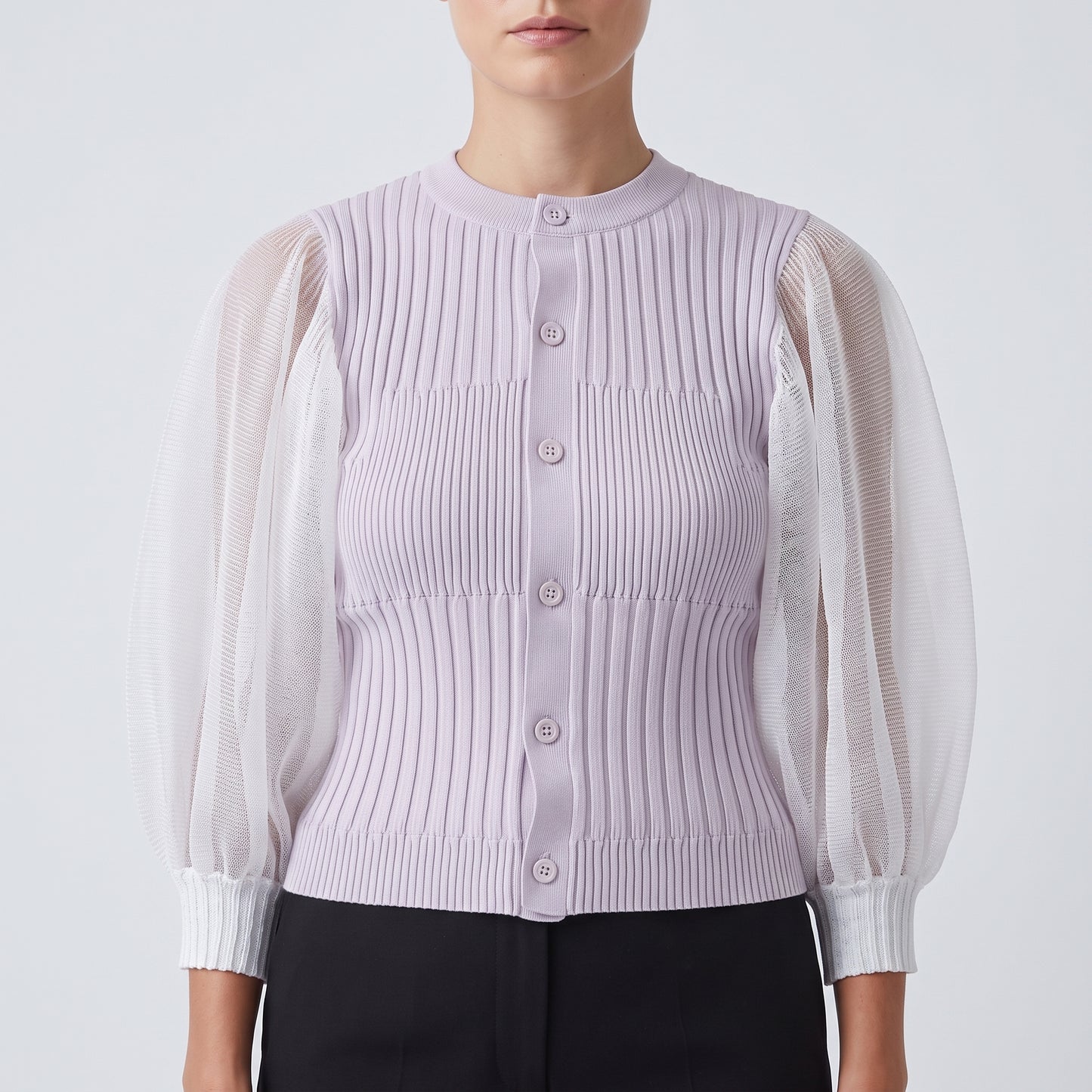 Ribbed Contrast Sleeve Cardigan