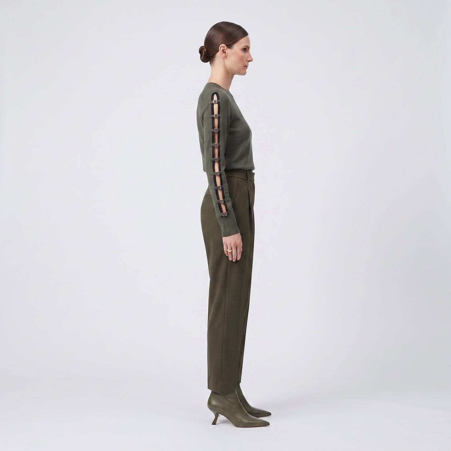 Buckle Detail Olive Knit Sweater