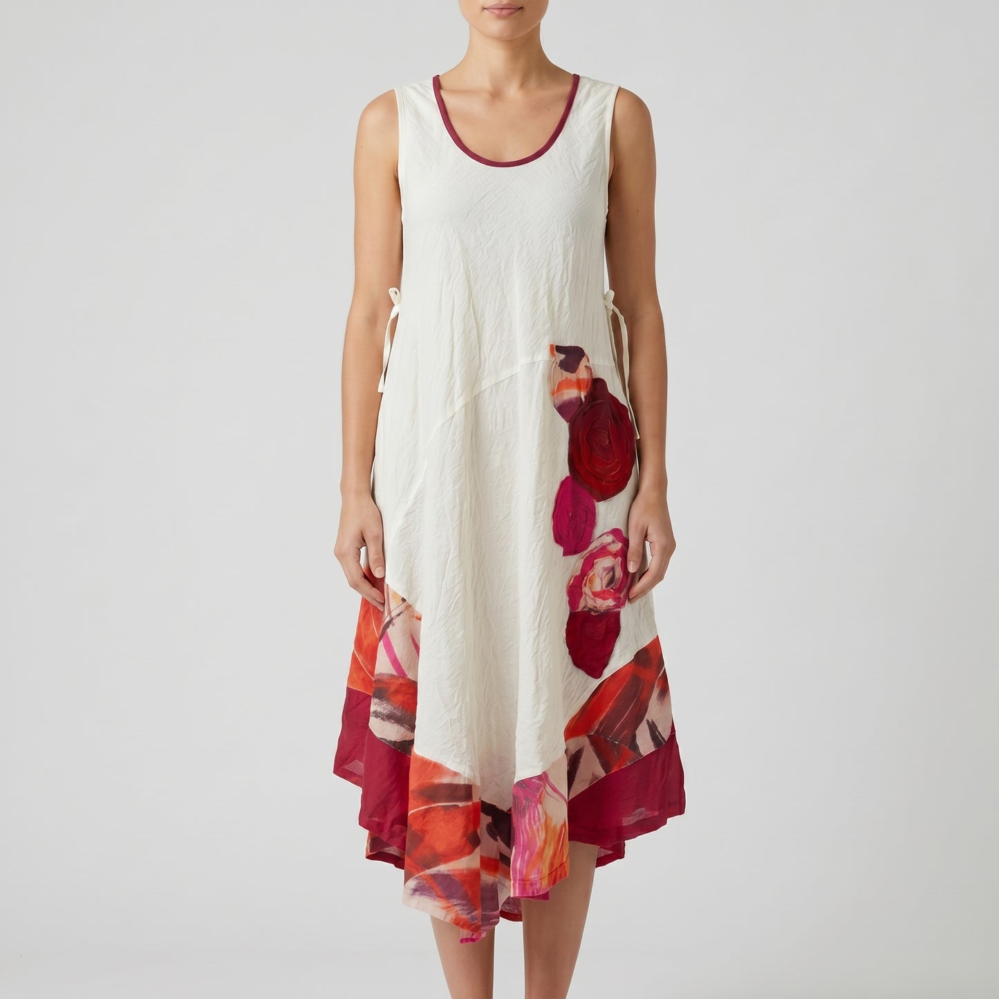 Floral Asymmetric Linen Midi Dress