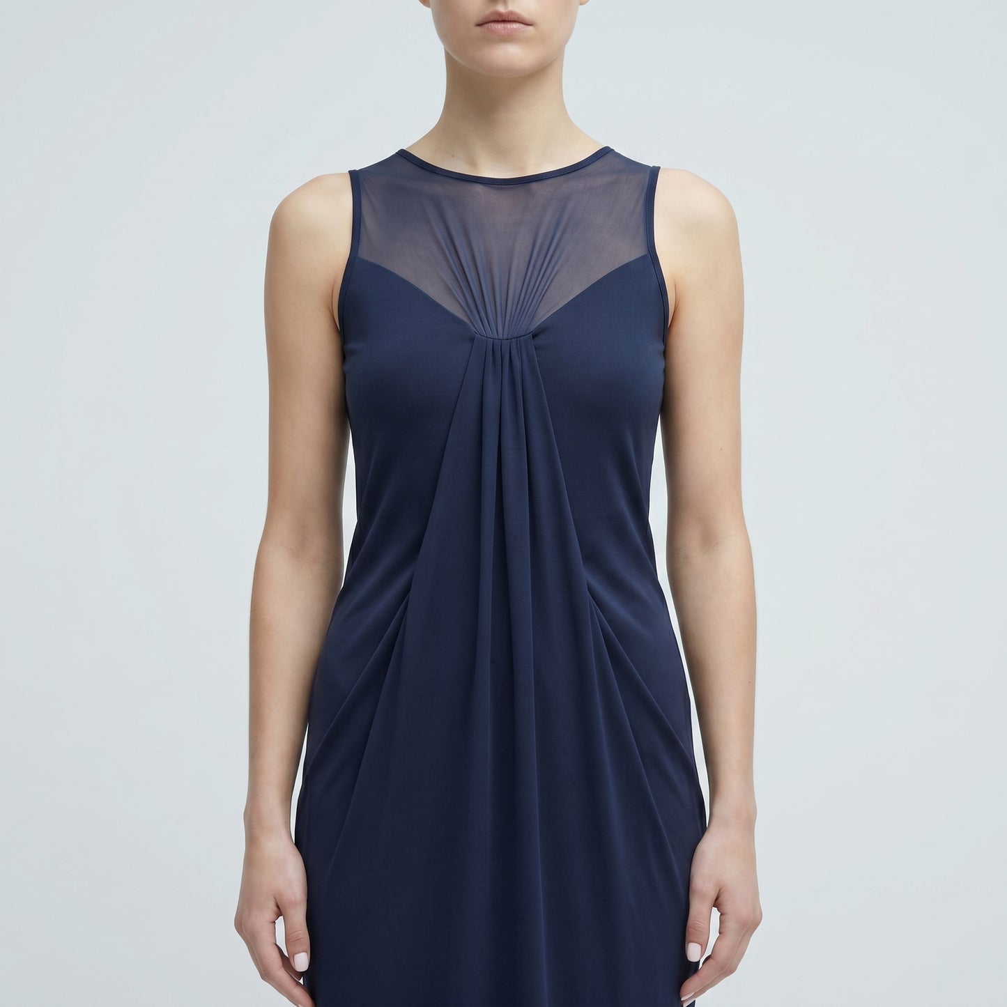 Elegant Draped Mesh Maxi Dress