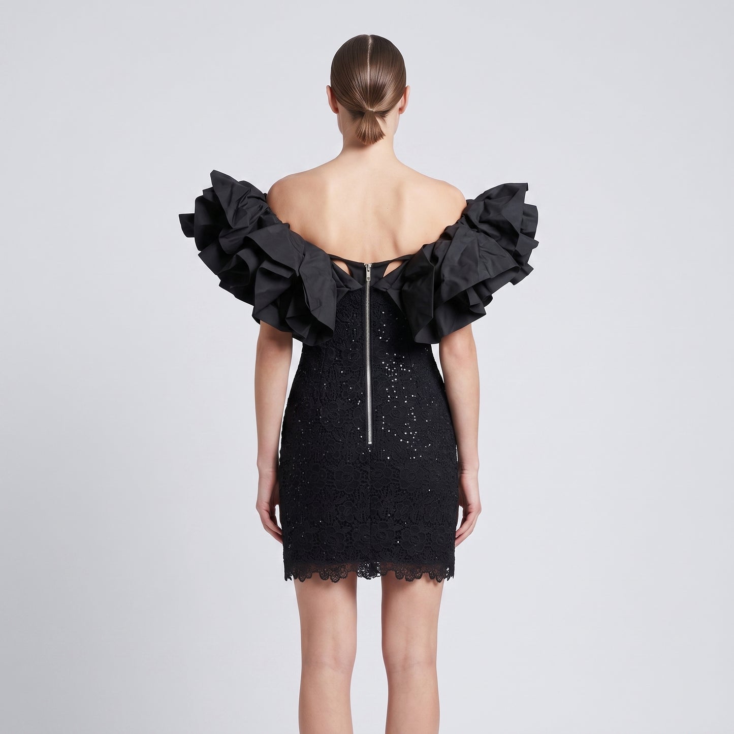 Ruffled Lace Cocktail Mini Dress