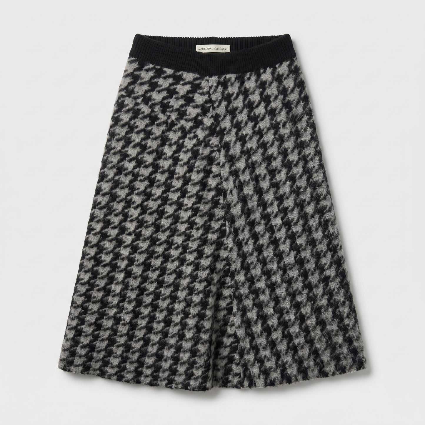 Houndstooth Wool Knit Midi Skirt