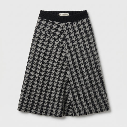 Houndstooth Wool Knit Midi Skirt