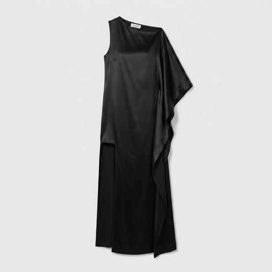 Asymmetric One-Shoulder Satin Dress