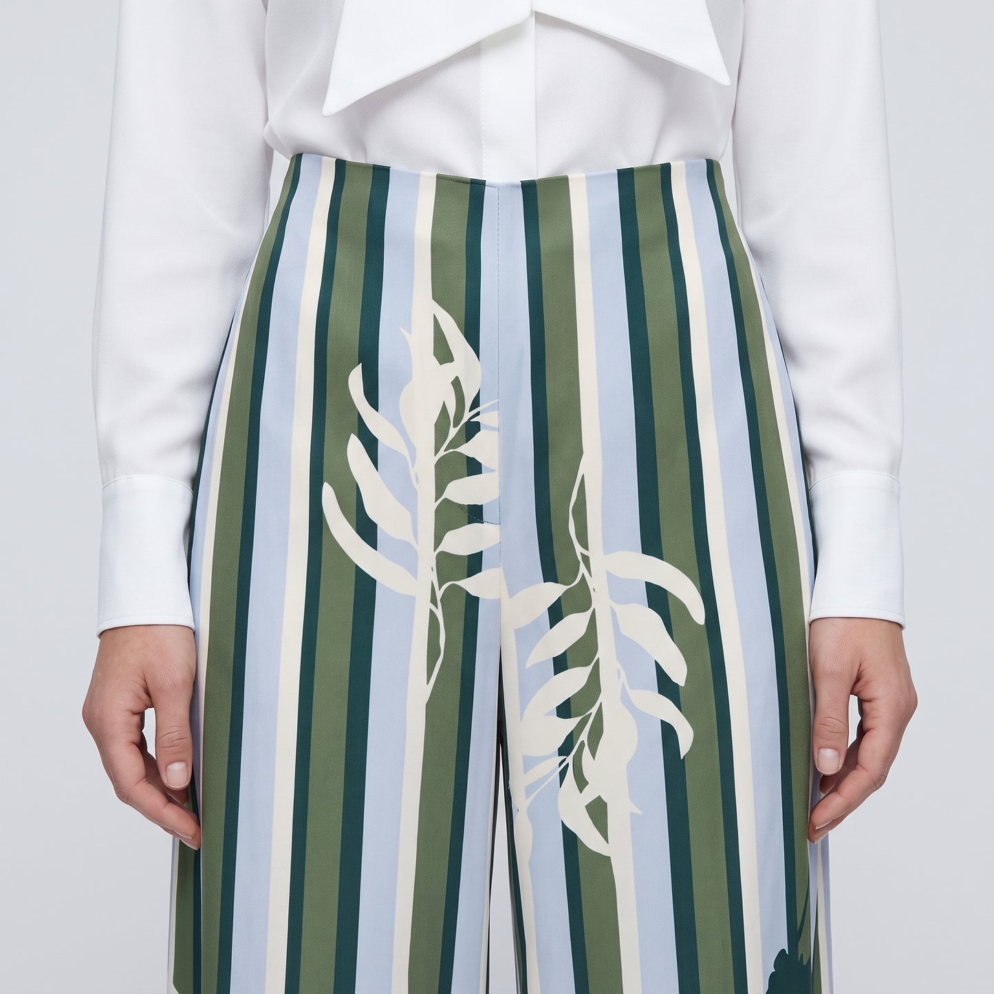 Striped Botanical Wide-Leg Trousers