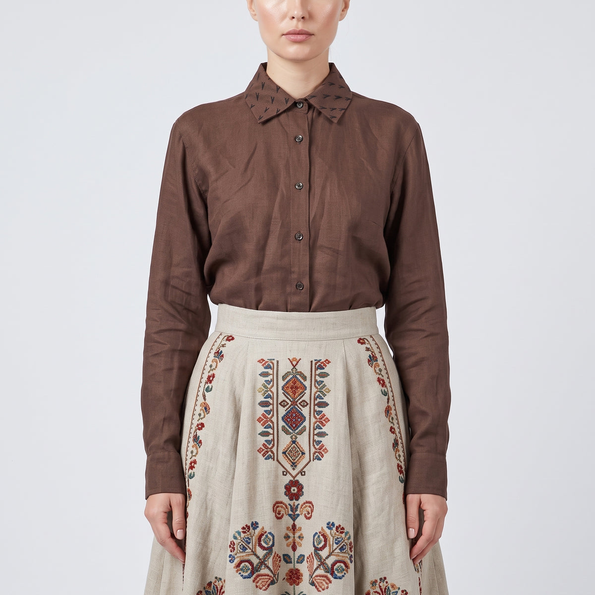 Classic Brown Linen Button-Down Shirt