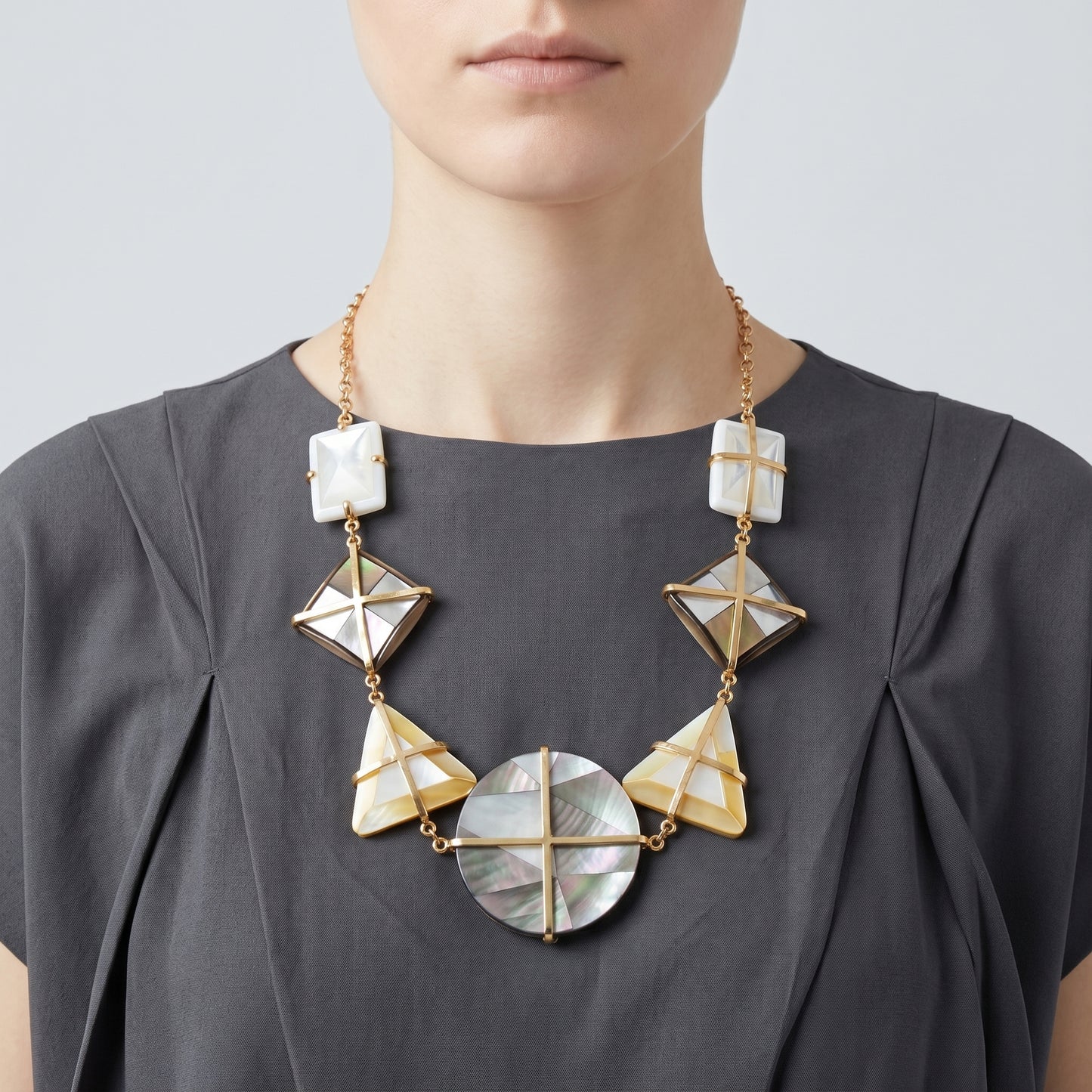 Geometric Mother-of-Pearl Gold Necklace