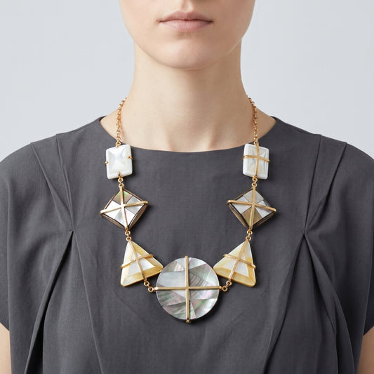Geometric Mother-of-Pearl Gold Necklace