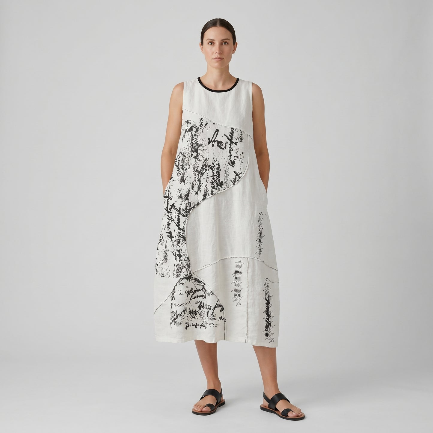 Abstract Print Linen Shift Dress