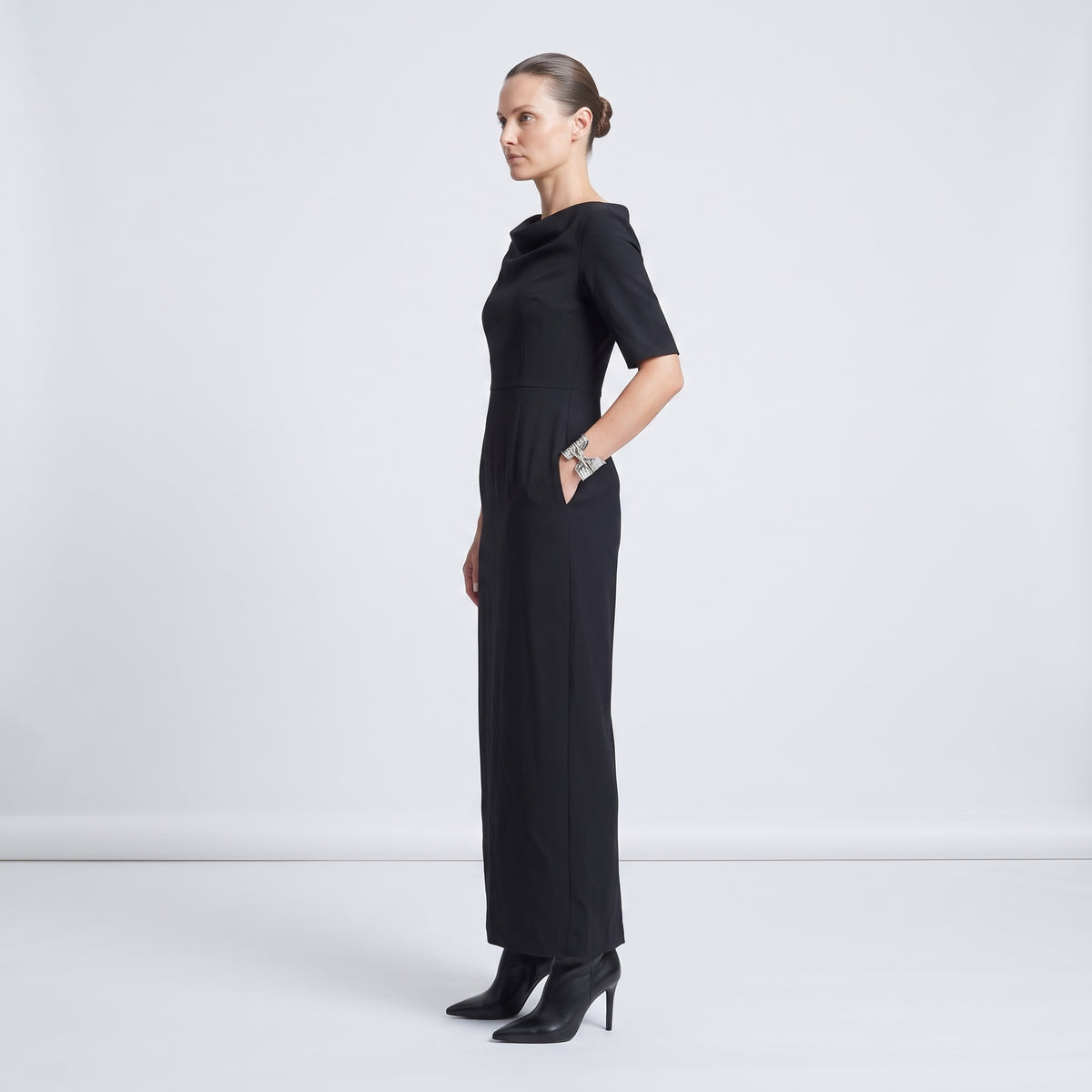 Elegant Black Cowl Neck Dress