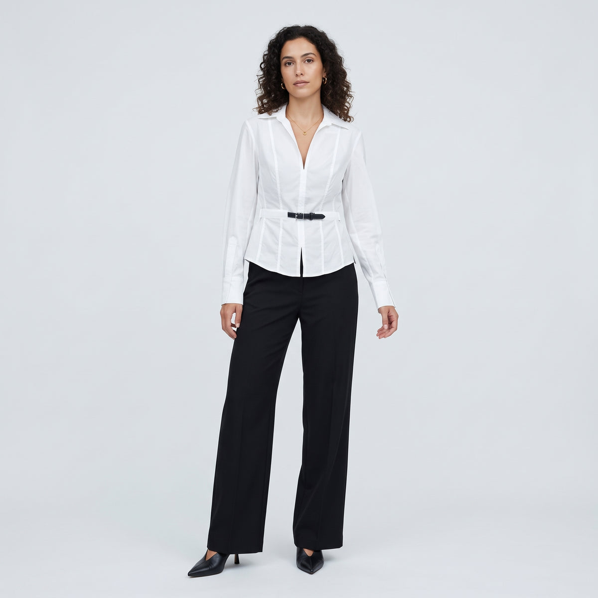 Belted Crisp White Shirt
